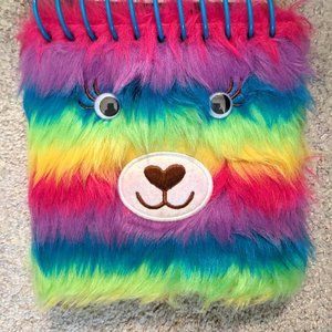 Fuzzy Bear Rainbow Furry Face Spiral Journal/Notepad